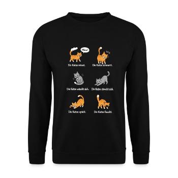 Katzenleben – Schnurrhaare & Katzenliebe - Unisex Pullover - Schwarz - Vorne - Alina (178cm) & Michal (187cm)