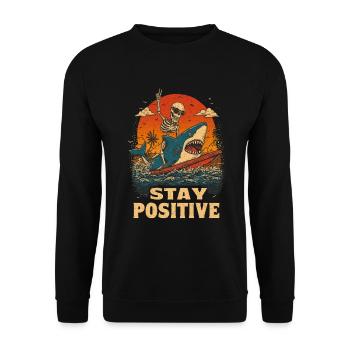 Stay Positive Surf Skeleton Shark - Unisex Pullover - Schwarz - Vorne - Alina (178cm) & Michal (187cm)