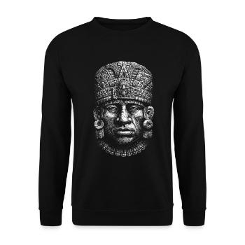 Visage de Viracocha – Motif mystique des dieux andins - Sweat-shirt Unisexe - noir - Devant - Alina (178cm) & Michal (187cm)