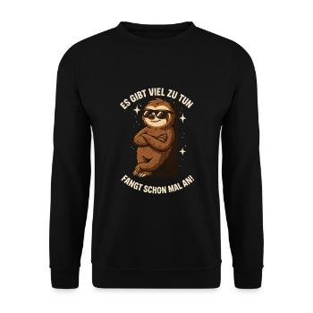 Motivierendes Faultier Spruchbild - Unisex Pullover - Schwarz - Vorne - Alina (178cm) & Michal (187cm)