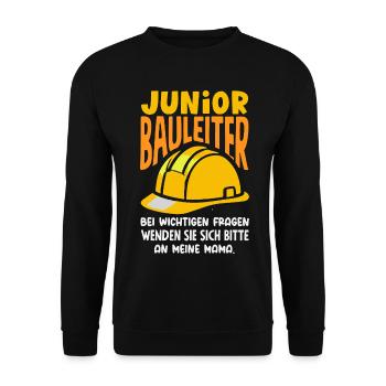 Junior Bauleiter Fragen an Mama Kind Hausbau - Unisex Pullover - Schwarz - Vorne - Alina (178cm) & Michal (187cm)