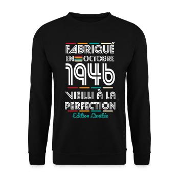 80th Anniversary - Made in October 1946 - Unisex Sweatshirt - black - Front - Alina (178cm) & Michal (187cm)