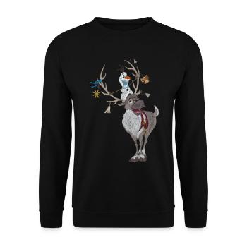 Frozen Sven Und Olaf Mit Weihnachtsschmuck  - Unisex Pullover - Schwarz - Vorne - Alina (178cm) & Michal (187cm)
