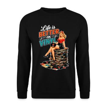 La vie est meilleure sur vinyle - Retro Pin-Up Girl - Sweat-shirt Unisexe - noir - Devant - Alina (178cm) & Michal (187cm)