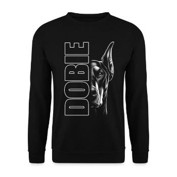 Doberman Portrait with Vertical Lettering DOBIE - Unisex Sweatshirt - black - Front - Alina (178cm) & Michal (187cm)
