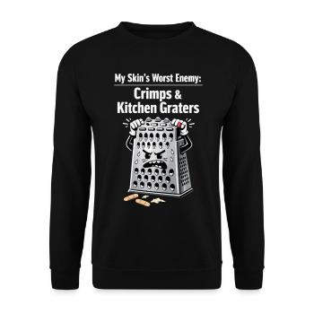 My Skin's Worst Enemy: Crimps & Kitchen Graters - Unisex Pullover - Schwarz - Vorne - Alina (178cm) & Michal (187cm)