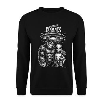Strandkumpel Bigfoot-Alien-T-Shirt. - Unisex Pullover - Schwarz - Vorne - Alina (178cm) & Michal (187cm)