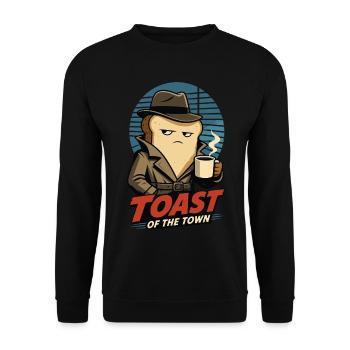 Toast of the Town – Film Noir Frühstück Humor - Unisex Pullover - Schwarz - Vorne - Alina (178cm) & Michal (187cm)