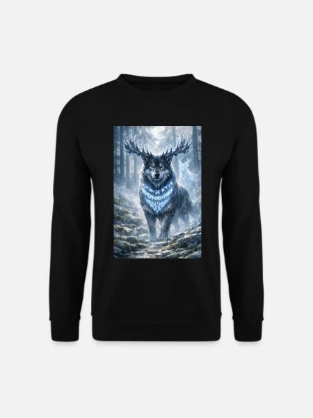 Der Runenhüter: Frosthirschwolf - Unisex Pullover - Schwarz