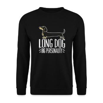 Dackel: Langer Hund, große Persönlichkeit - Unisex Pullover - Schwarz - Vorne - Alina (178cm) & Michal (187cm)