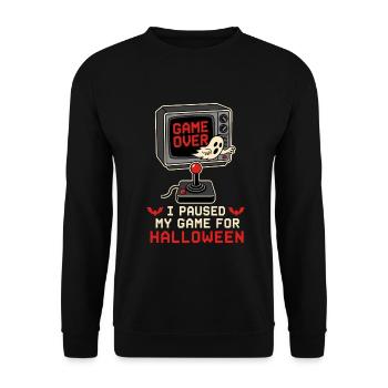 Ich habe mein Spiel für Halloween Retro CRT pausiert - Unisex Pullover - Schwarz - Vorne - Alina (178cm) & Michal (187cm)
