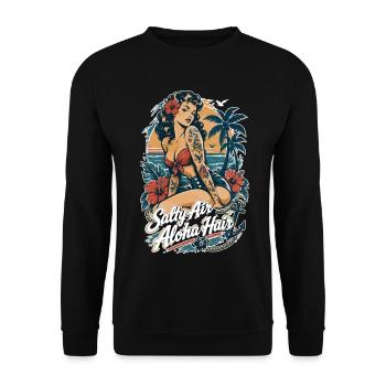Salty Air Aloha Hair Pin-Up im Sailor Jerry Stil - Unisex Pullover - Schwarz - Vorne - Alina (178cm) & Michal (187cm)