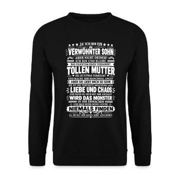 Lustiges Geschenk von Mama für Sohn - Unisex Pullover - Schwarz - Vorne - Alina (178cm) & Michal (187cm)