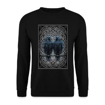 odin Zwillingsraben im keltischen Netz hugin munin - Unisex Pullover - Schwarz - Vorne - Alina (178cm) & Michal (187cm)