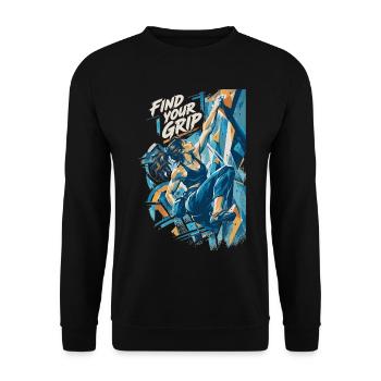 Bouldern Kunst Frau Spruch: Find your Grip Deko - Unisex Pullover - Schwarz - Vorne - Alina (178cm) & Michal (187cm)
