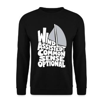 Segeln – Wind Assisted Common Sense Optional - Unisex Pullover - Schwarz - Vorne - Alina (178cm) & Michal (187cm)