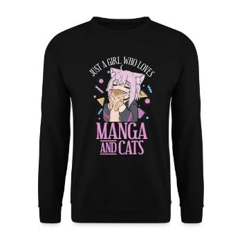 Manga Anime Kawaii Otaku Girl who loves Cats Japan - Unisex Pullover - Schwarz - Vorne - Alina (178cm) & Michal (187cm)