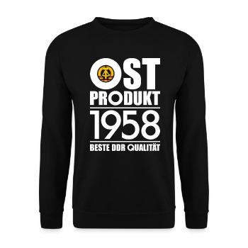 OSTPRODUKT 1958 DDR OSSI 68. GEBURTSTAG - Unisex Pullover - Schwarz - Vorne - Alina (178cm) & Michal (187cm)
