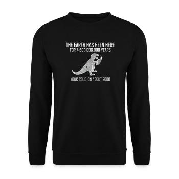 Atheismus Dinosaurier vs. Religion Fisch Geschenk - Unisex Pullover - Schwarz - Vorne - Alina (178cm) & Michal (187cm)