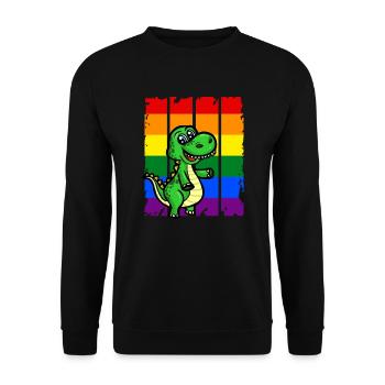 LGBT Dino Dinosaurier Regenbogen Fahne - Unisex Pullover - Schwarz - Vorne - Alina (178cm) & Michal (187cm)