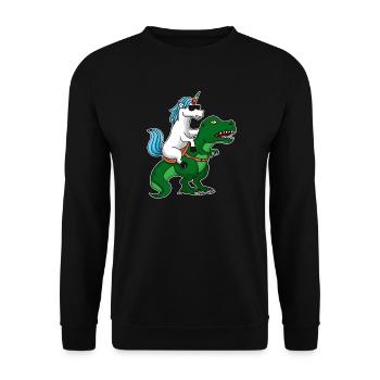 Party unicorn rides on T-Rex dinosaur - Unisex Sweatshirt - black - Front - Alina (178cm) & Michal (187cm)
