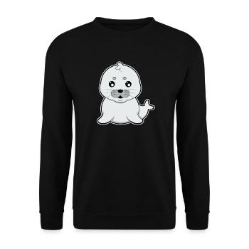 Süße kleine Robbe Comic Geschenk - Unisex Pullover - Schwarz - Vorne - Alina (178cm) & Michal (187cm)