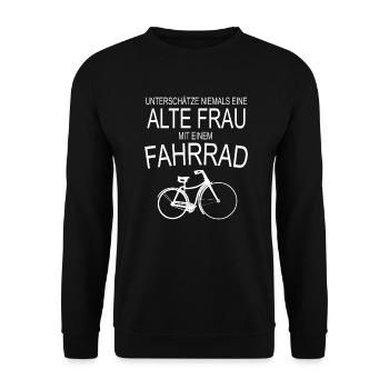 Old Woman - Bicycle - Unisex Sweatshirt - black - Front - Alina (178cm) & Michal (187cm)