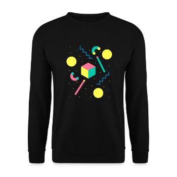 Retro 80s & 90s Vintage Geometric Pattern Memphis - Unisex Sweatshirt - black - Front - Alina (178cm) & Michal (187cm)