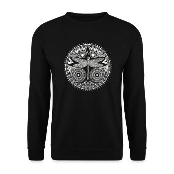 Magischer Mandala-Libellen-Halbmond-Entwurf - Unisex Pullover - Schwarz - Vorne - Alina (178cm) & Michal (187cm)