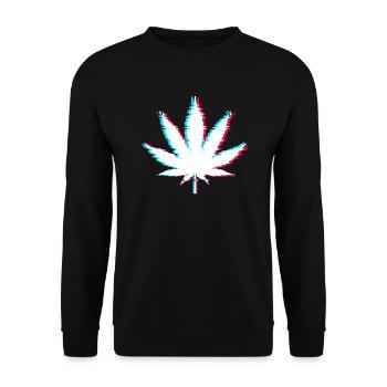 Ästhetisches Vaporwave Marihuana Blatt mit Glitch - Unisex Pullover - Schwarz - Vorne - Alina (178cm) & Michal (187cm)