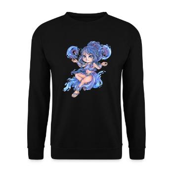 Niedlicher Chibi Wasser Fee Elfe Nymphe Mangastil - Unisex Pullover - Schwarz - Vorne - Alina (178cm) & Michal (187cm)