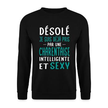 Désolé déjà pris par une Charentaise sexy - Sweat-shirt Unisexe - noir - Devant - Alina (178cm) & Michal (187cm)