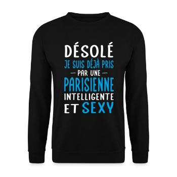 Désolé déjà pris par une Parisienne sexy - Sweat-shirt Unisexe - noir - Devant - Alina (178cm) & Michal (187cm)