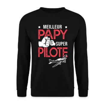 Cadeau papy meilleur papi pilote avion - Sweat-shirt Unisexe - noir - Devant - Alina (178cm) & Michal (187cm)