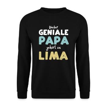 Dieser Geniale Papa Gehört Zu Lima - Unisex Pullover - Schwarz - Vorne - Alina (178cm) & Michal (187cm)