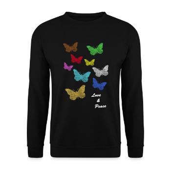 Bunte Schmetterlinge butterflies - Unisex Pullover - Schwarz - Vorne - Alina (178cm) & Michal (187cm)