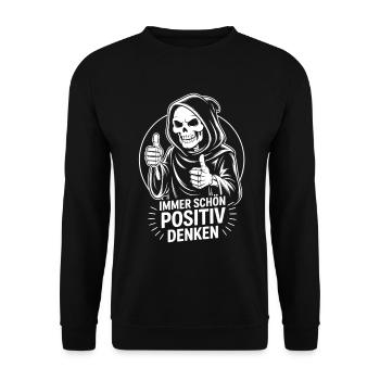Immer schön positiv Skull Reaper Daumen hoch - Unisex Pullover - Schwarz - Vorne - Alina (178cm) & Michal (187cm)