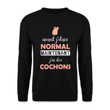 Cochon - Humour - Cadeau - Elevage - Animal - Sweat-shirt Unisexe - noir - Devant - Alina (178cm) & Michal (187cm)