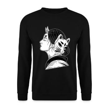 Schädel Skull Horror Skelett Halloween Geisha - Unisex Pullover - Schwarz - Vorne - Alina (178cm) & Michal (187cm)