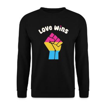 Liebe gewinnt Pansexuellen Pride Fist für Equality - Unisex Pullover - Schwarz - Vorne - Alina (178cm) & Michal (187cm)