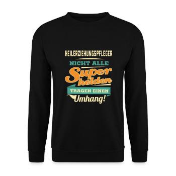 Superhelden Umhang - Heilerziehungspfleger - - Unisex Pullover - Schwarz - Vorne - Alina (178cm) & Michal (187cm)