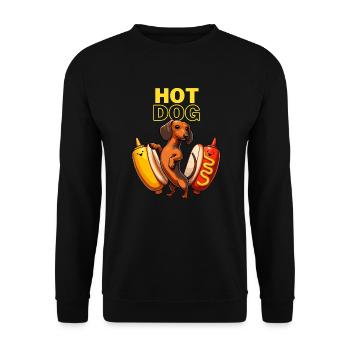 Hot Dog, Dachshund, Dog, Grilling, Fast Food, Mustard, Funny, - Unisex Sweatshirt - black - Front - Alina (178cm) & Michal (187cm)