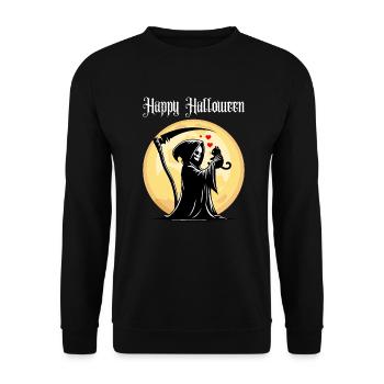 Happy Halloween Grim Reaper Cat Cute Full Moon - Unisex Sweatshirt - black - Front - Alina (178cm) & Michal (187cm)