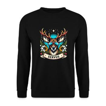 Bayern Bierzelt Hirsch Servus Dialekt Lustig Cool - Unisex Pullover - Schwarz - Vorne - Alina (178cm) & Michal (187cm)