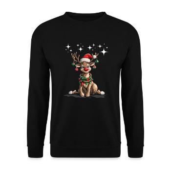 Weihnachten Elch Weihnachtsmütze Weihnachtsoutfit - Unisex Pullover - Schwarz - Vorne - Alina (178cm) & Michal (187cm)