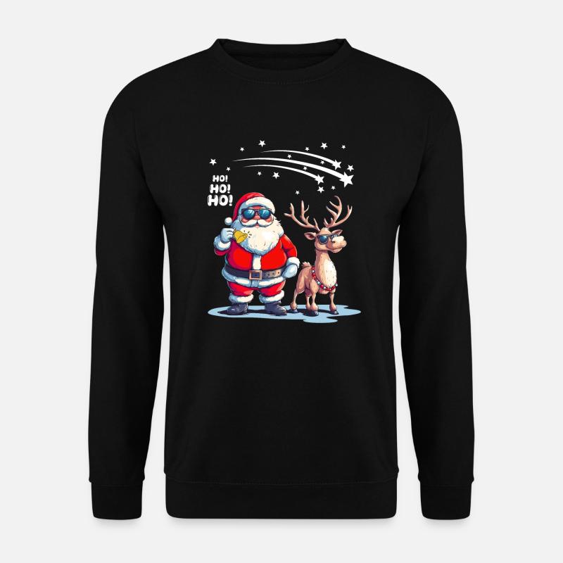 Cooler Weihnachtsmann mit Rentier sagt Ho Ho Ho - Unisex Pullover - Schwarz