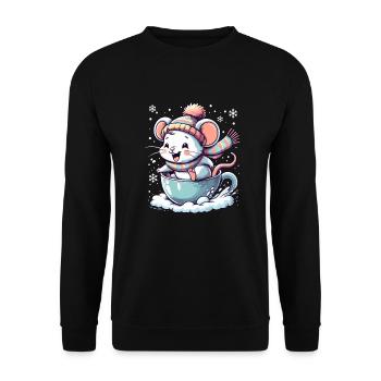Cute mouse in mug driving sled on snow - Unisex Sweatshirt - black - Front - Alina (178cm) & Michal (187cm)