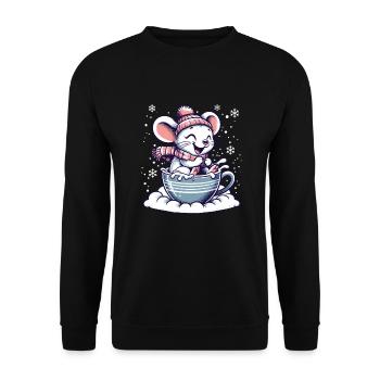 Mignon souris balade traîneau dans la neige drôle - Sweat-shirt Unisexe - noir - Devant - Alina (178cm) & Michal (187cm)