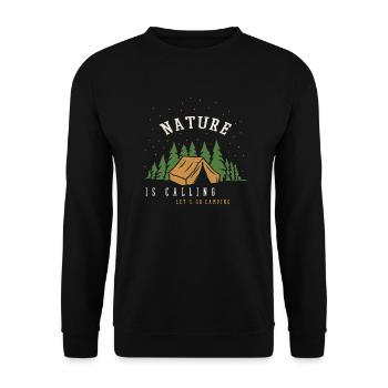 Nature is Calling Let's go Camping Camper Sprüche - Unisex Pullover - Schwarz - Vorne - Alina (178cm) & Michal (187cm)
