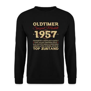 Oldtimer 1957 66. Geburtstag Geschenk Herren - Unisex Pullover - Schwarz - Vorne - Alina (178cm) & Michal (187cm)